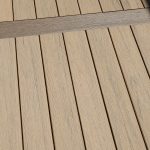 Close up of new, maintenance free decking in tan.